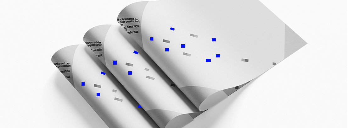 Cartel Estilo Suizo con diseño gráfico moderno en tonos azules y texto llamativo